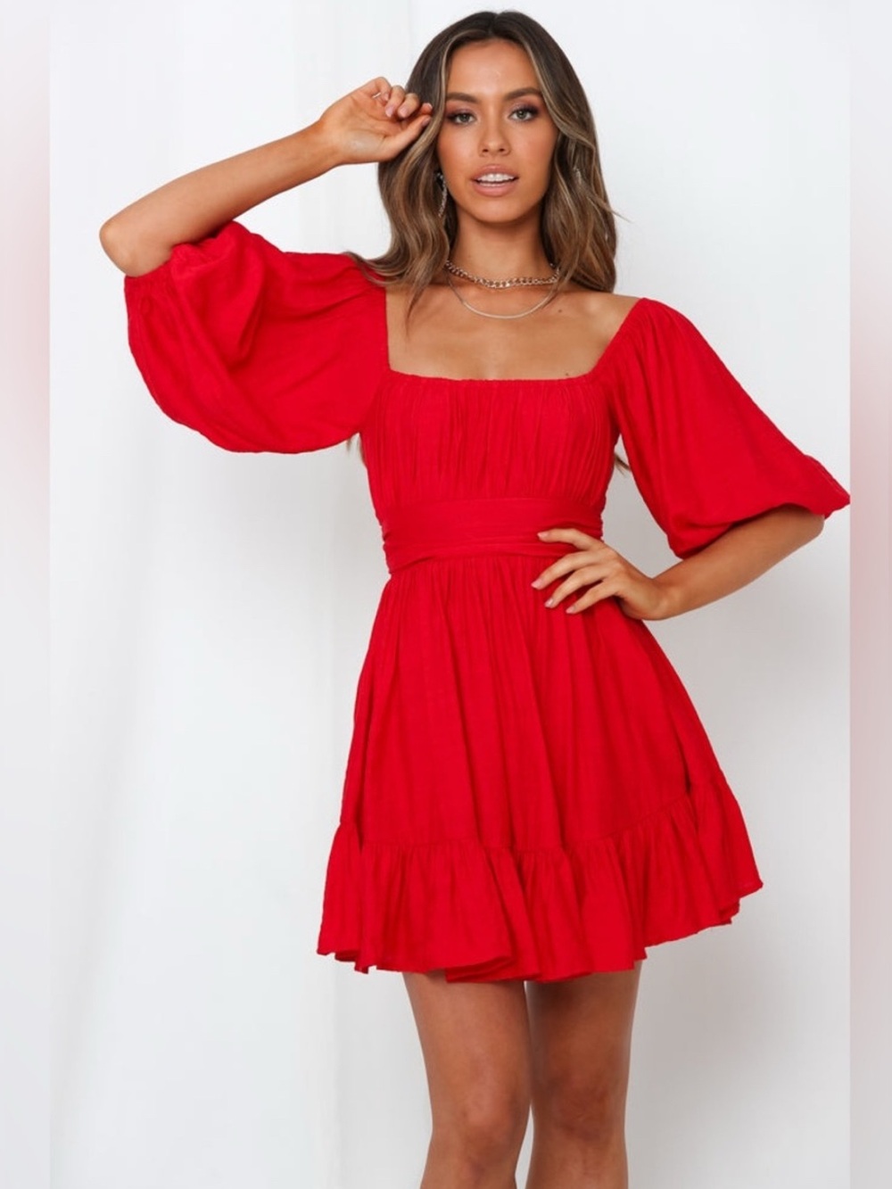 Red Mini Ruffle Dress - Picture 2 of 6